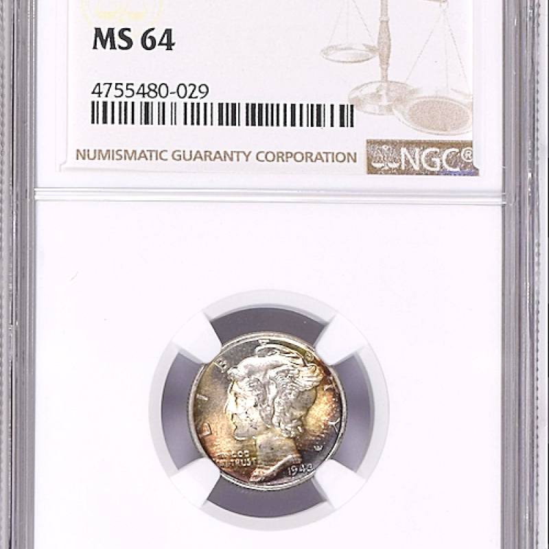 1942 NGC MS 64 10C  MERCURY DIME COLOR  1942 NGC MS 64 10C  MERCURY DIME COLOR