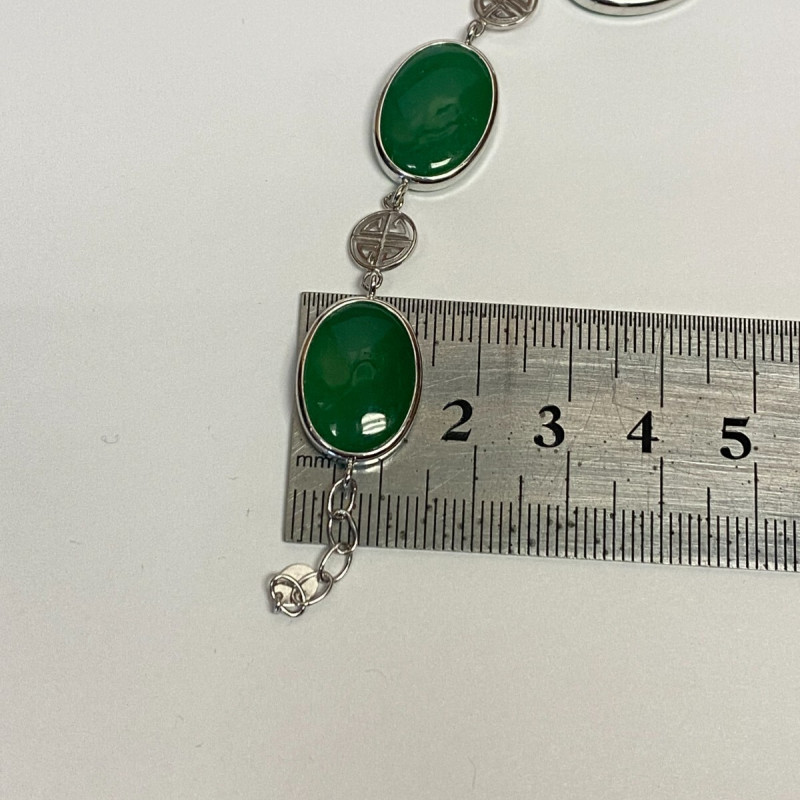 GREEN JADE STONE 925 STERLING SILVER LINK CHAIN BRACELET 7" GREEN JADE STONE 925 STERLING SILVER LINK CHAIN BRACELET 7"