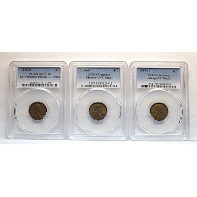 A lot of 3 set Lincoln 1c PCGS 1955.D,1956.D, 1957.D