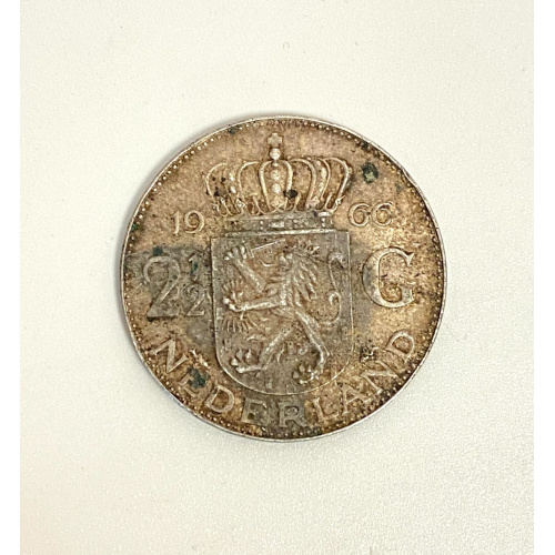 1966 2-1/2 Gulden Silver Coin, Netherlands, Queen Juliana