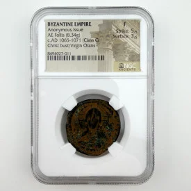 BYZANTINE EMPIRE Anonymous Issue AE Follis (Class G) Christ bust/Virgin