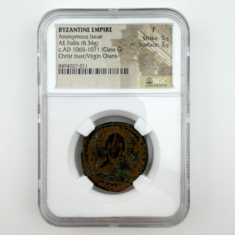 BYZANTINE EMPIRE Anonymous Issue AE Follis (Class G) Christ bust/Virgin