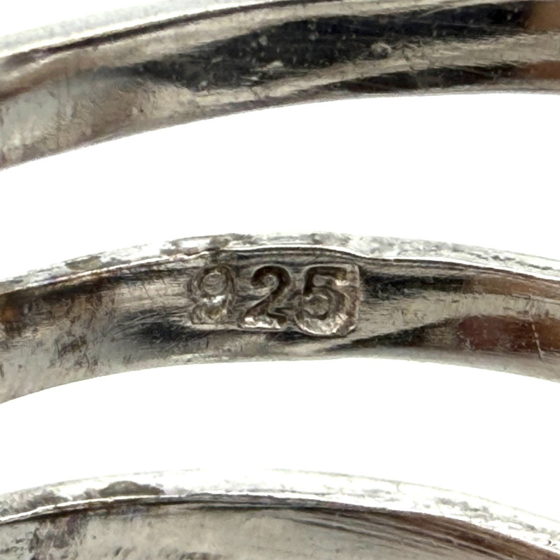 925 Sterling Silver Spiral Wrap Ring, 2 Triangular Cubic Zirconia Stones Size 5