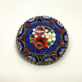 Vintage Villani Italy Pin Brooch Micro Mosaic Millefiori Flowers