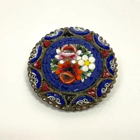 Vintage Villani Italy Pin Brooch Micro Mosaic Millefiori Flowers