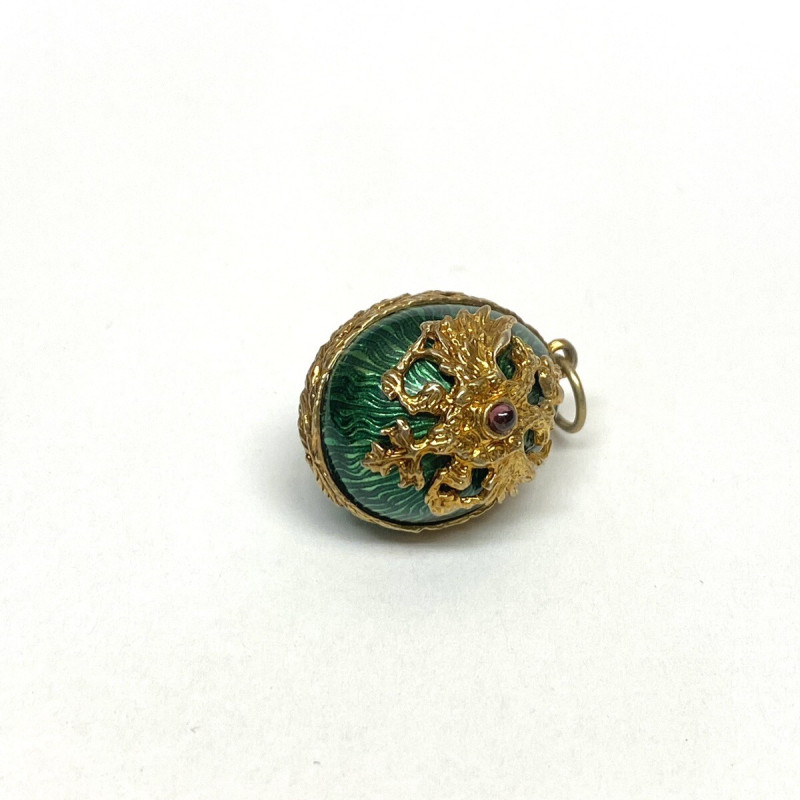 Antique Sterling Silver Enamel Egg shape green with gold designs