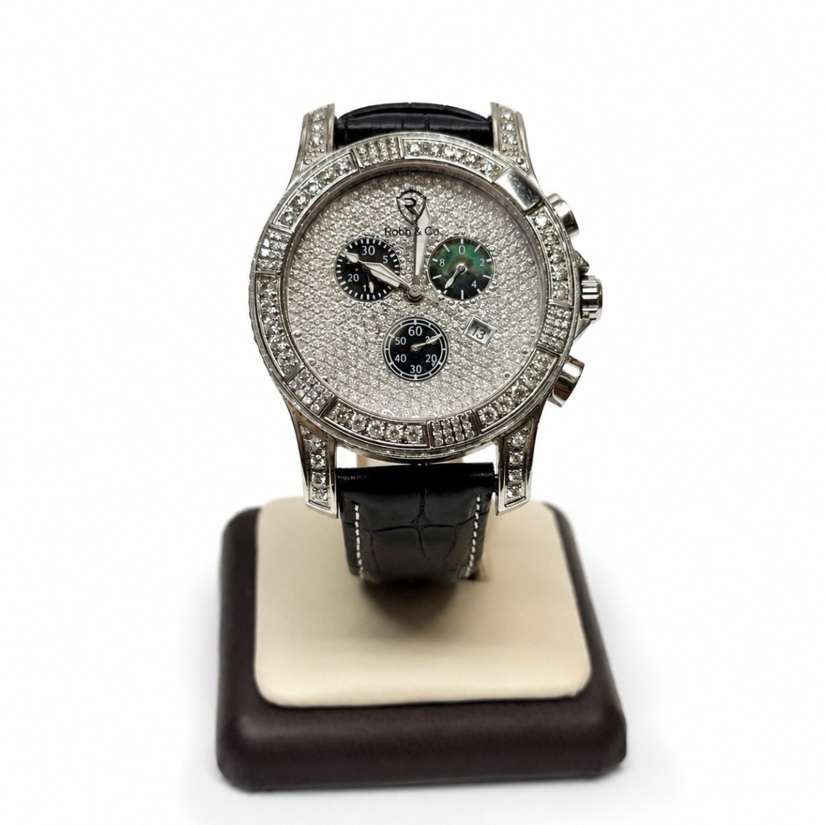 Robb & Co Swiss Chronograph 5.5 CT Genuine Diamond Sapphire Crystal Watch - Robb & Co