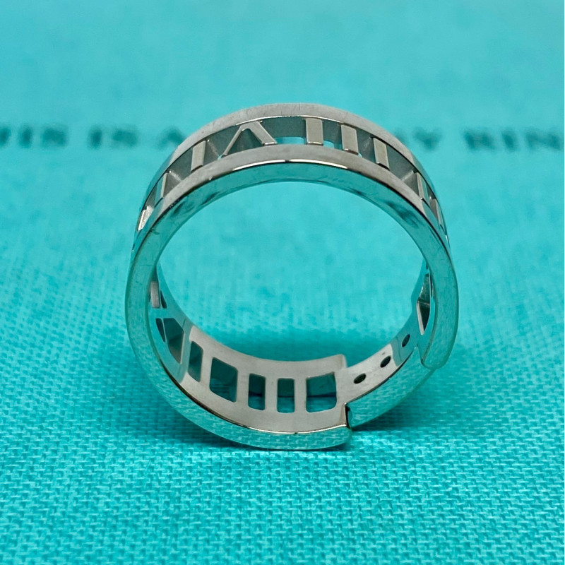 Tiffany & Co. Atlas 18K White Gold Three Diamond Open Band Ring Size 6