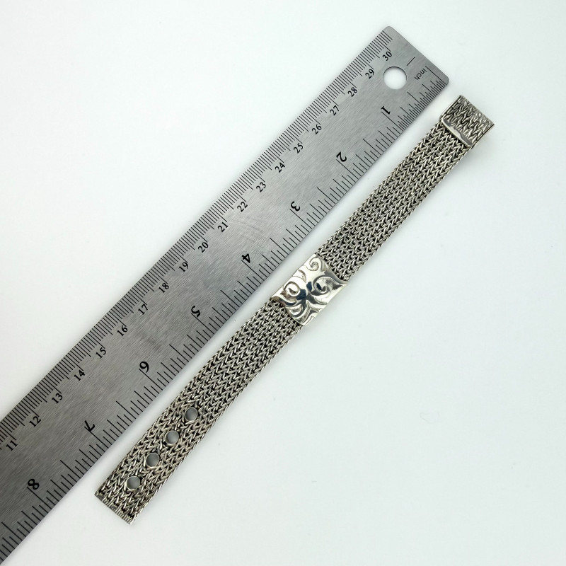 Rare Vintage John Hardy Silver Mesh Wide Buckle Women Bracelet 925 Woven Clasp