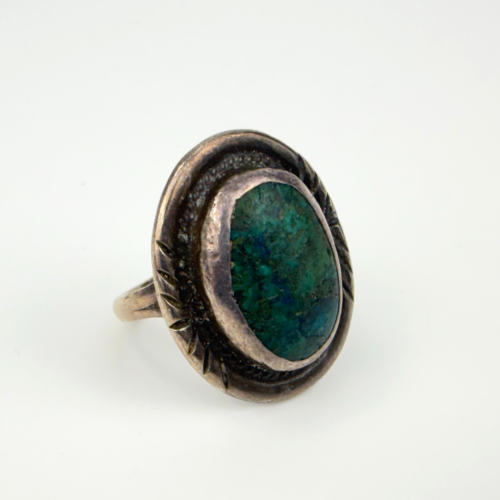 Vintage Mexican Natural Green Turquoise Cabochon Silver Ring 50s 60s 7.5 Vintage Mexican Natural Green Turquoise Cabochon Silver Ring 50s 60s 7.5