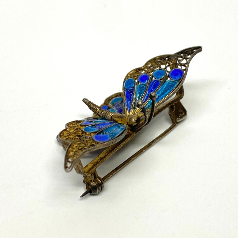 Vintage 800 Silver and Enamel Butterfly Pin