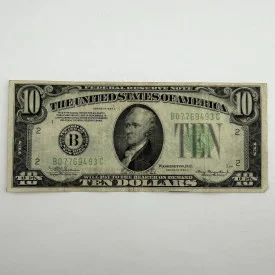 1934-A $10 Federal Reserve Note - Leading 077 Low Serial - B07769493C New York