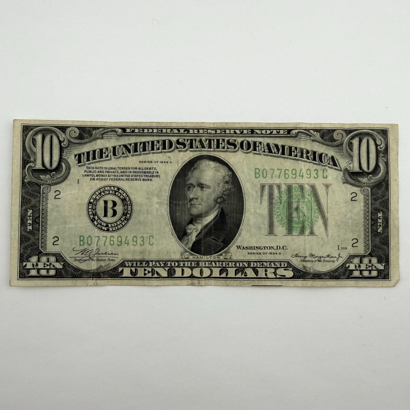 1934-A $10 Federal Reserve Note - Leading 077 Low Serial - B07769493C New York