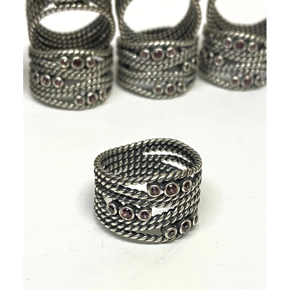 Designer Pandora Sterling Silver Hidden Romance Rhodolite Wrap Ring, Size 7
