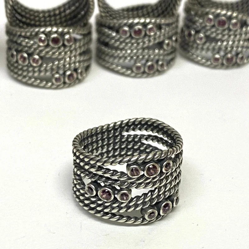 Designer Pandora Sterling Silver Hidden Romance Rhodolite Wrap Ring, Size 7