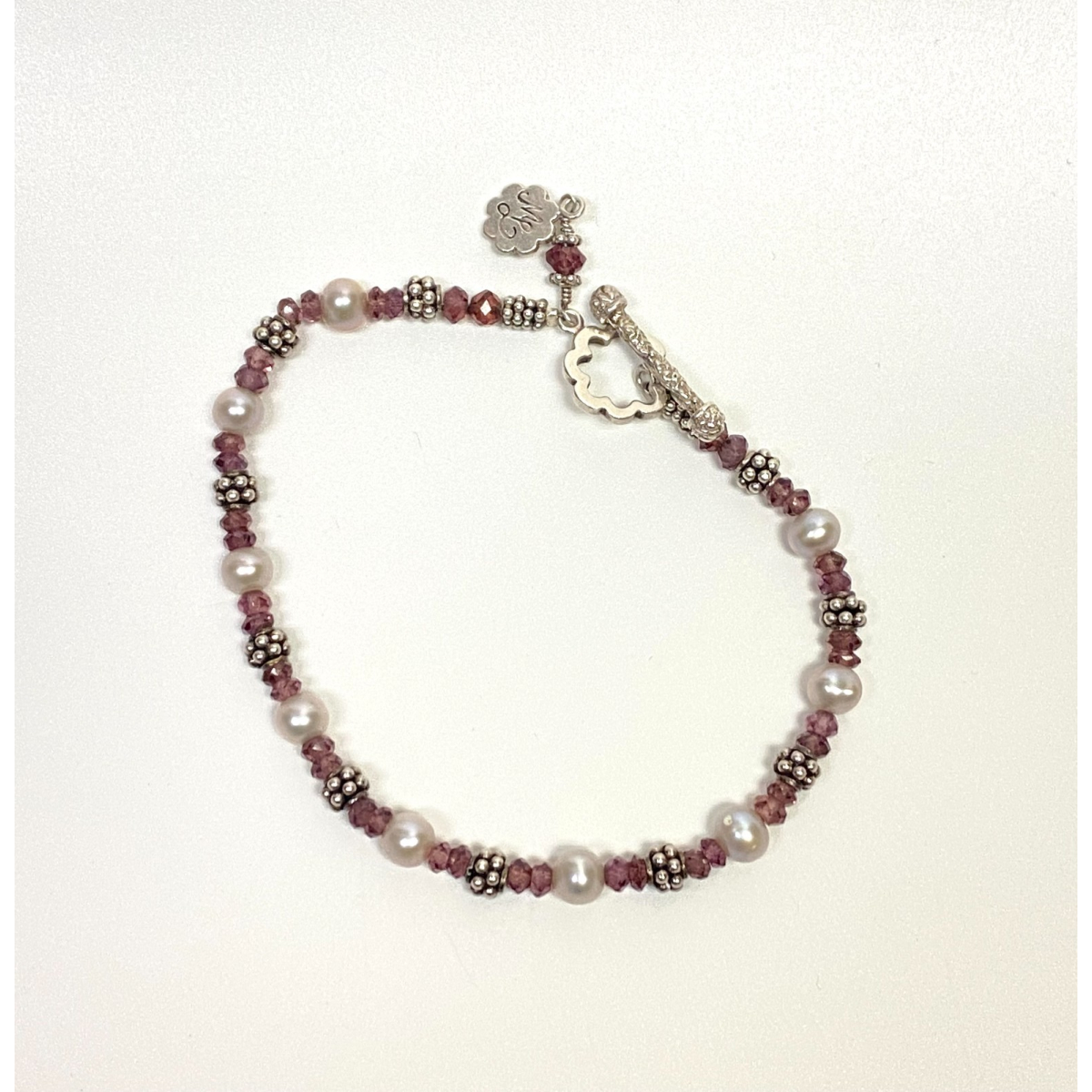 ML Sterling Silver 925 Pink Faceted Glass Stylish bead Bracelet