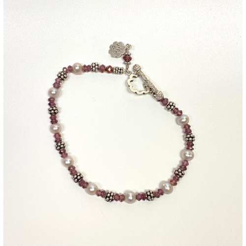 ML Sterling Silver 925 Pink Faceted Glass Stylish bead Bracelet