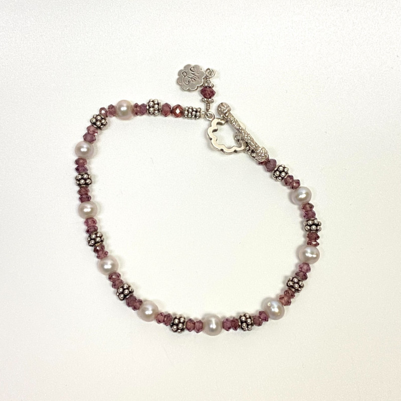 ML Sterling Silver 925 Pink Faceted Glass Stylish bead Bracelet