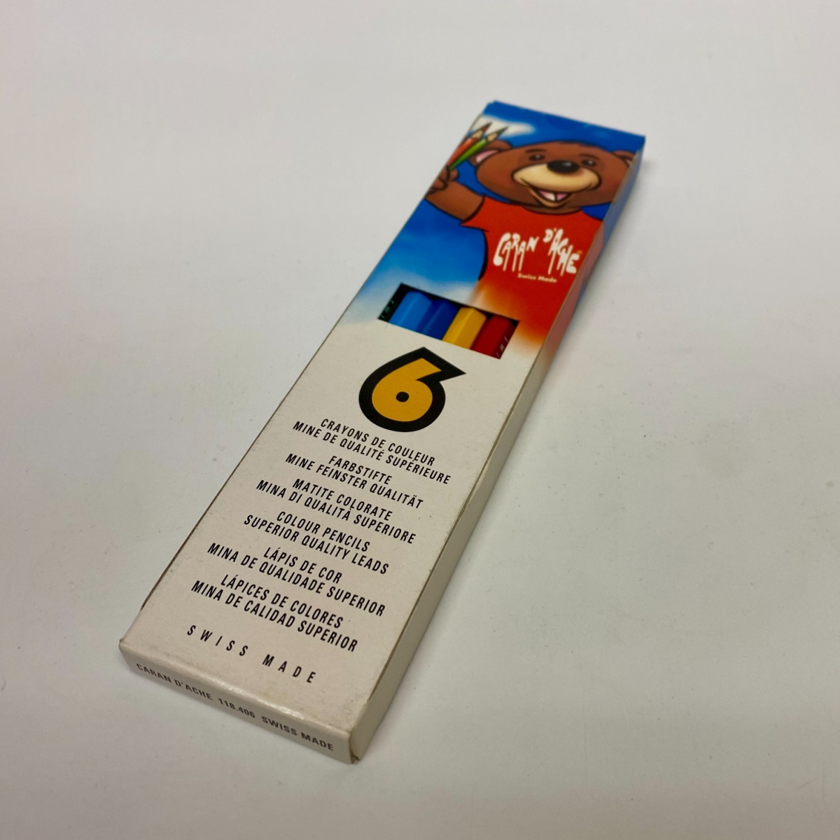 Caran d'Ache 6 Colour Pencils Kids Set Bear Packaging NEW REF 118.406 | 074066