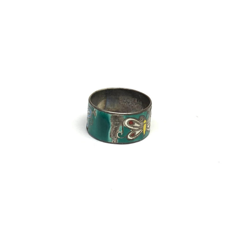 Antique Thailand Sterling Silver Green Multicolored Designed w/ Butterflies Ring Antique Thailand Sterling Silver Green Multicolored Designed w/ Butterflies Ring
