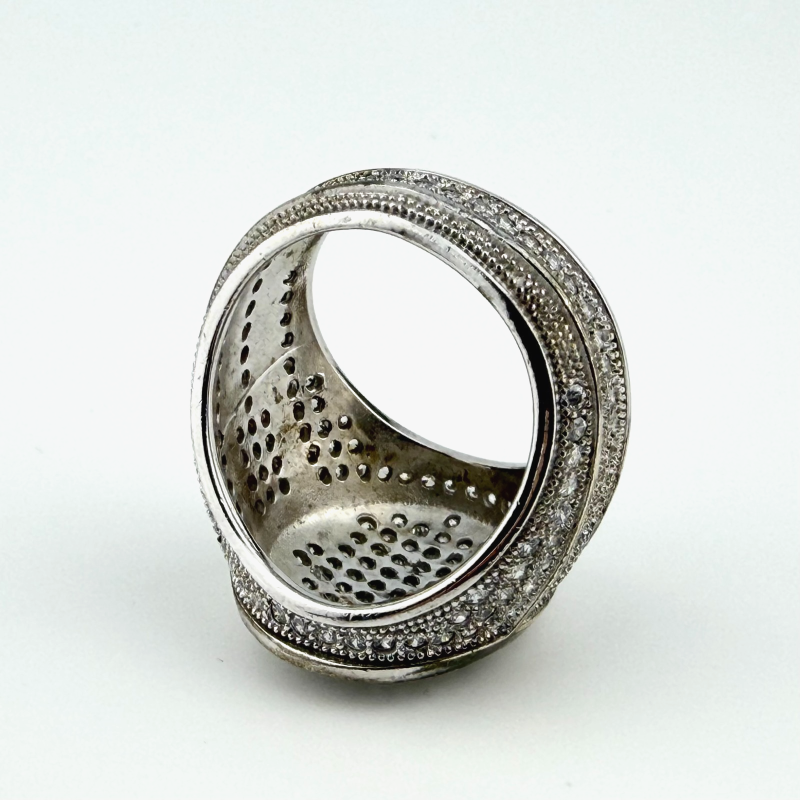 Hip Hop Ring Silver Finish With a Scattering of Cubic Zirconia Stones Size 10.25
