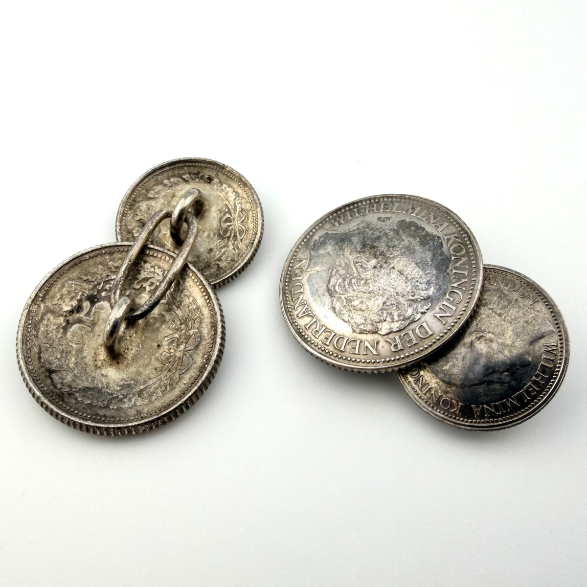 Silver Cufflinks Made From Netherlands Coins 25 & 10 Cents 1926-1945 Years