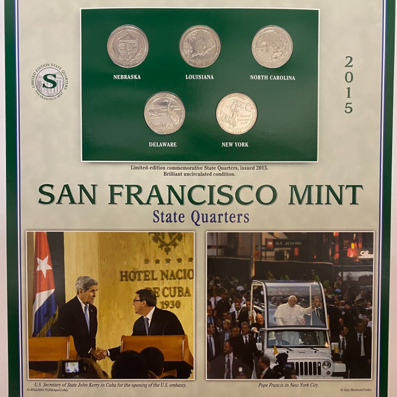 Limited-edition commemorative State Quarters, issued 2015. Brilliant condition