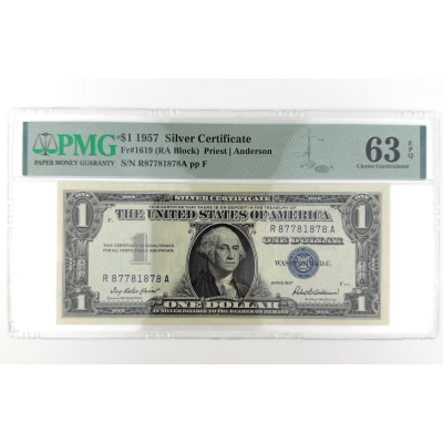 1957 $1 Silver Cert. Fr. 1619 RA Block PMG 63 EPQ Repeater Serial R8778 1878A