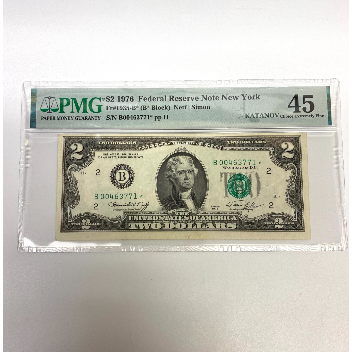 Fr 1935-B* (B* Block) $2 1976 FRN New York PMG 45