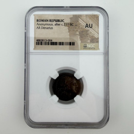 ROMAN REPUBLIC Anonymous (after c.211 BC) AR Denarius, NGC AU