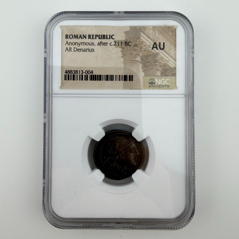 ROMAN REPUBLIC Anonymous (after c.211 BC) AR Denarius, NGC AU