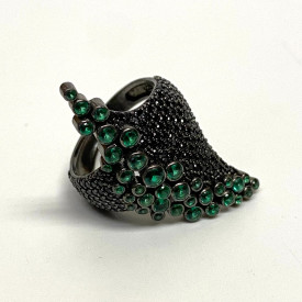 Sterling Silver Black Onyx and Green Emerald Ring