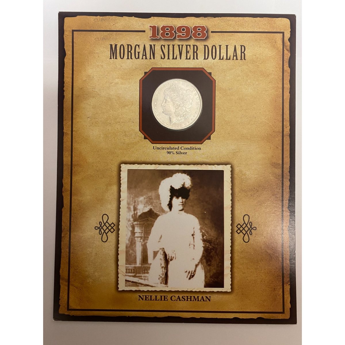 1898 Morgan Silver Dollar Legends of the West with "Nellie Cashman" Stamp