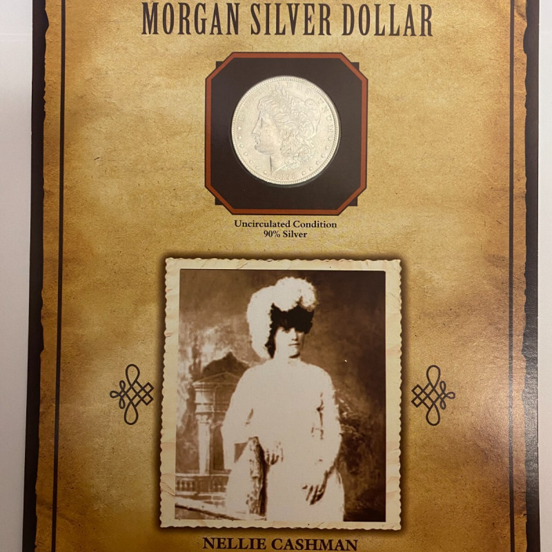 1898 Morgan Silver Dollar Legends of the West with "Nellie Cashman" Stamp