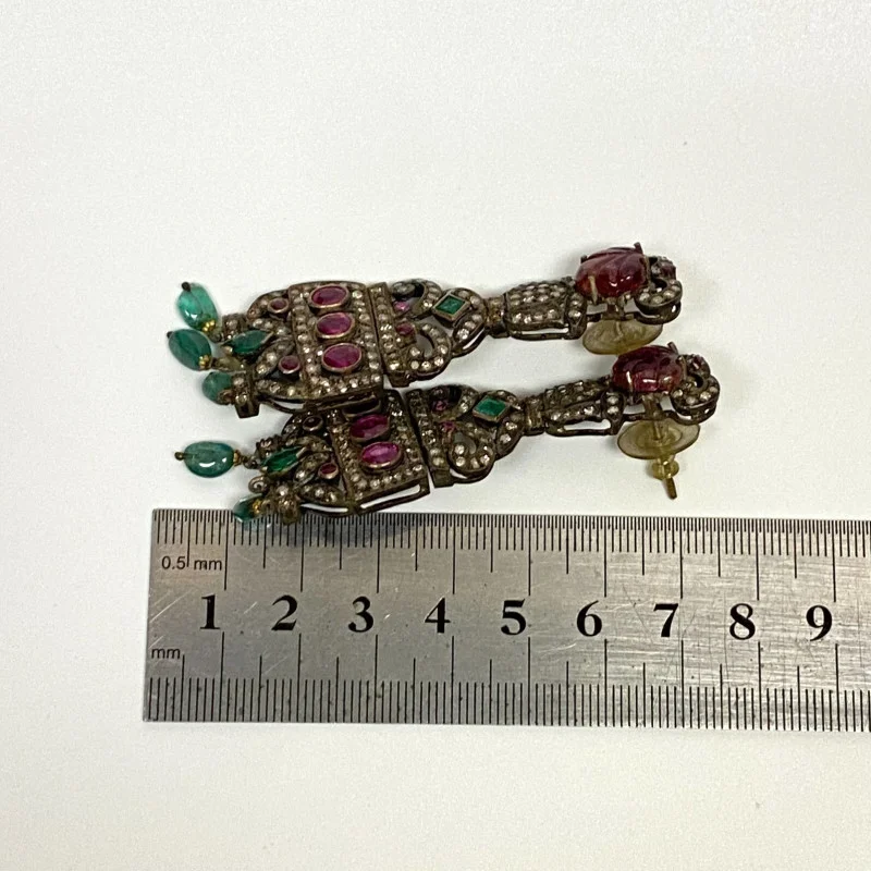 Antique Handmade Necklace and Earrings Diamond Tourmaline Ruby Emerald Sapphire