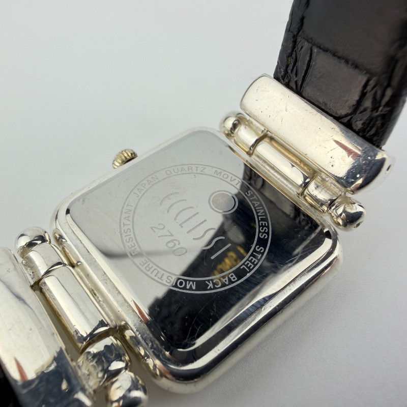 Ecclissi 2760 Sterling Silver 925 Rectangular Ladies Watch Black Strap 7.25"