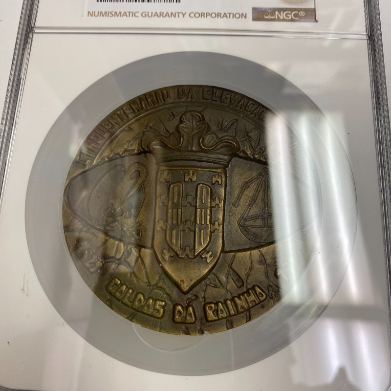 1977-Dated Portugal Bronze Caldas Da Rainha 50th Ann J.Norte-(79mm) NGC MS 64