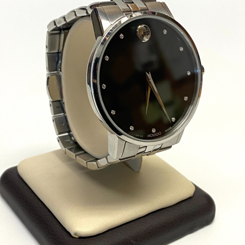 Movado Museum Man's Classic 1/20 CT. T.W. Diamond Watch with Black Dial, 40 mm