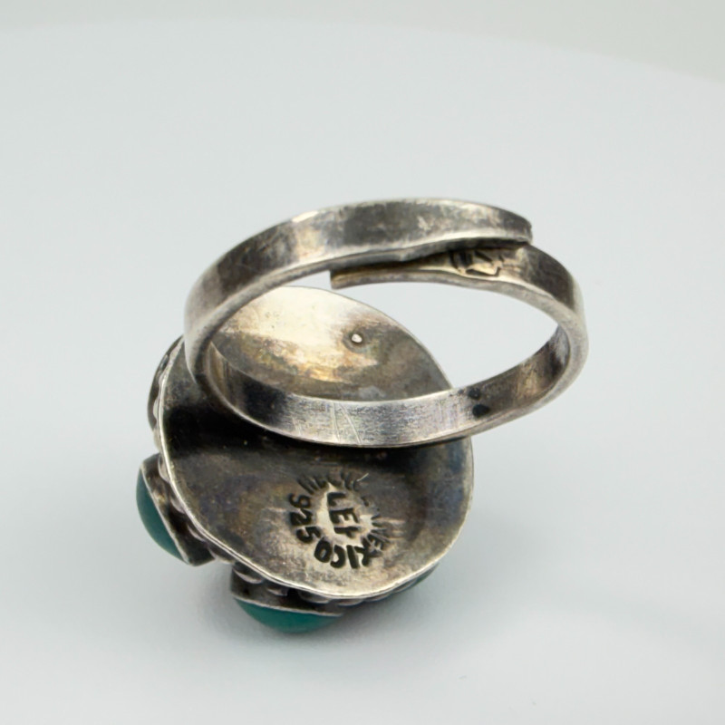 Vintage Mexican Sterling Silver 925 Turquoise Dome Ring Adjustable