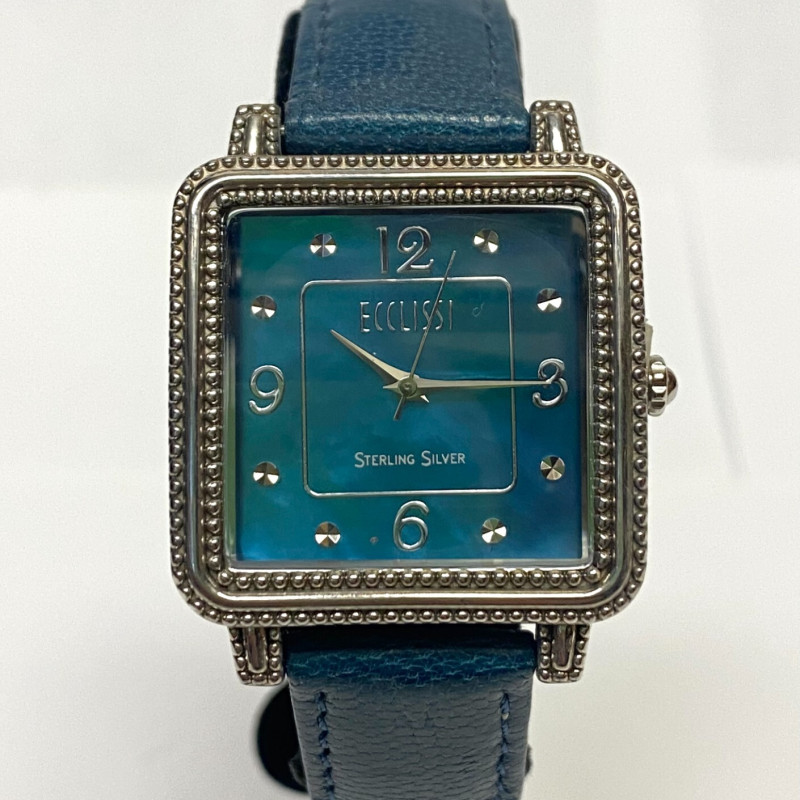 Ecclissi Sterling Silver Women’s Square Watch Blue MOP dial & Leather Band Ecclissi Sterling Silver Women’s Square Watch Blue MOP dial & Leather Band
