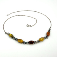 Vintage Sterling Silver Multicolor Baltic Amber Link Necklace 17 in Vintage Sterling Silver Multicolor Baltic Amber Link Necklace 17 in
