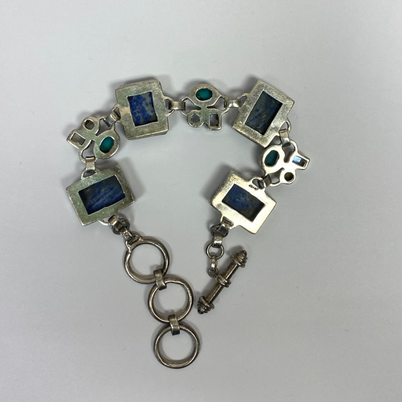 S J. 925 Sterling Silver Bracelet with Lapis Lazuli &Turquoise S J. 925 Sterling Silver Bracelet with Lapis Lazuli &Turquoise
