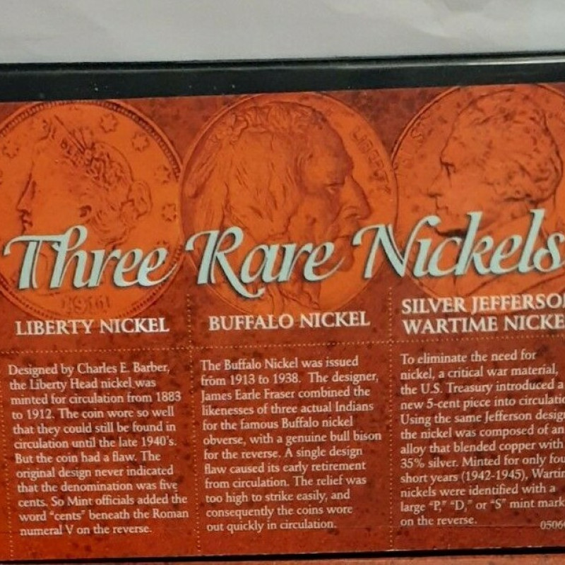 Three  Rare Nickels Collection Liberty, Buffalo, Jefferson Silver War