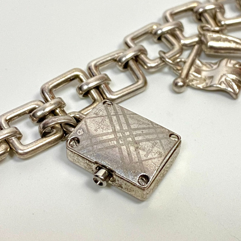 Burberry BU5200 Sterling Silver 10 Charms Dangle Bracelet Watch 7.5 in Burberry BU5200 Sterling Silver 10 Charms Dangle Bracelet Watch 7.5 in