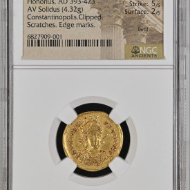 Honorius, AD 393-423 WESTERN ROMAN EMPIRE AV Solidus NGC Ch VF Strike