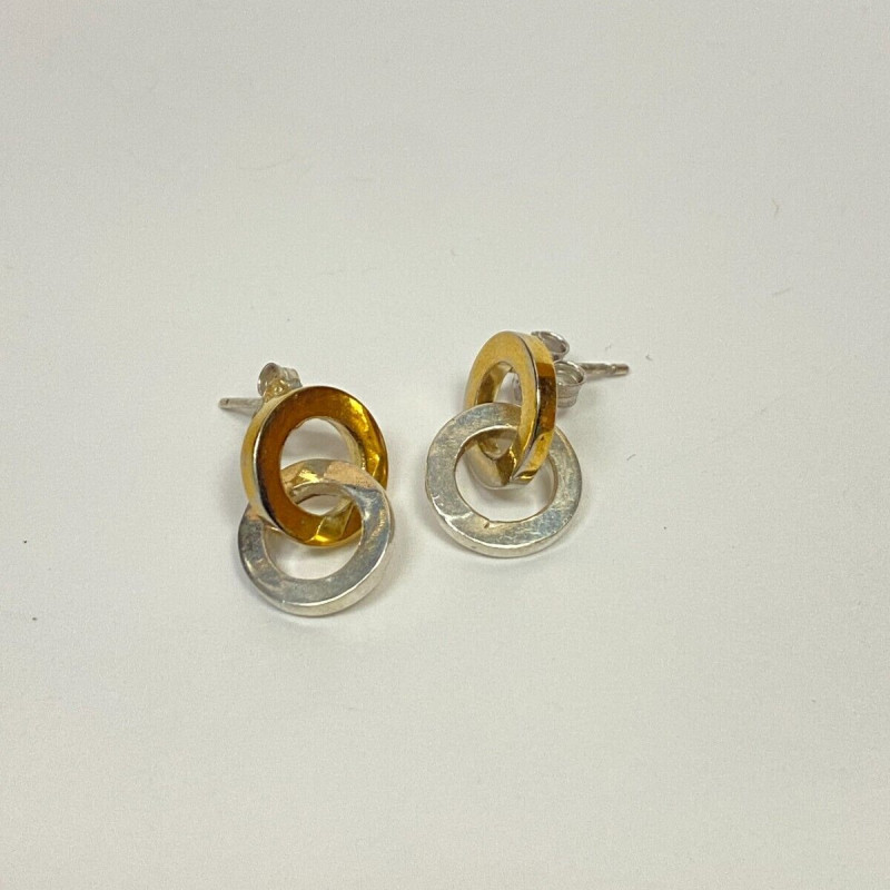 Gold Tone over Sterling Silver Two-Tone Double Circle Polished Stud Earrings Gold Tone over Sterling Silver Two-Tone Double Circle Polished Stud Earrings