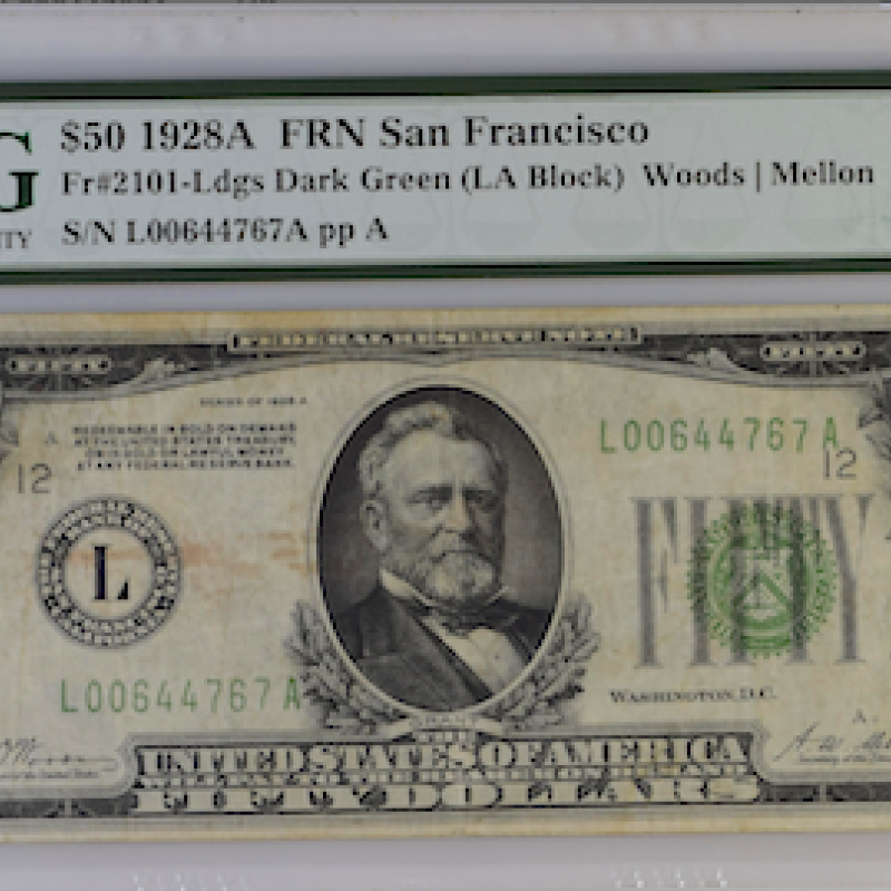 Fr 2101.1928 A FRN San Francisco 30 VF LDGS DARK GREEN LA BLOCK   Fr 2101.1928 A FRN San Francisco 30 VF LDGS DARK GREEN LA BLOCK