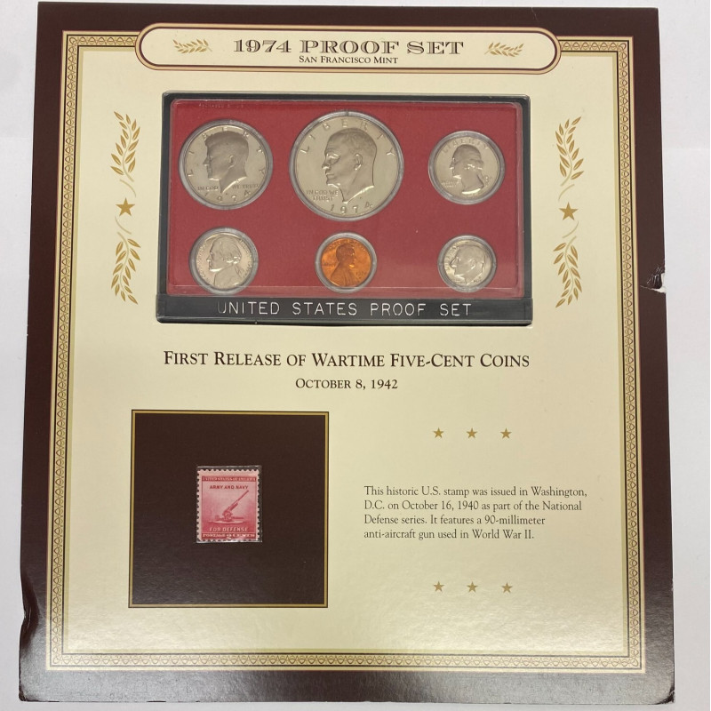 1974 San Francisco Mint Proof Set with Historic 1940 National Defense Stamp