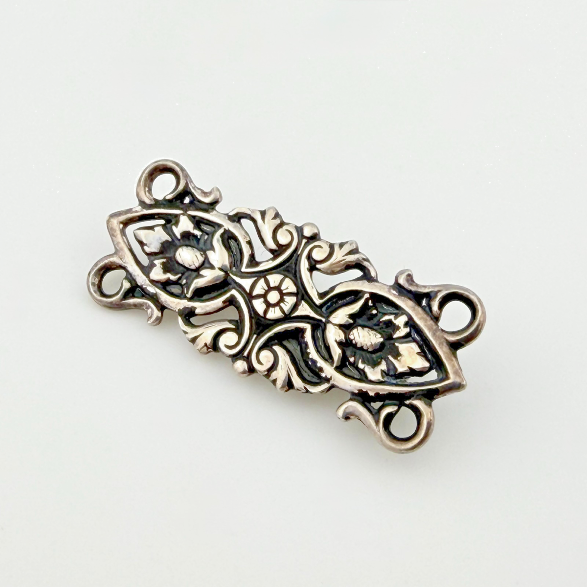 Art Nouveau 925 Sterling Silver Rectangular Floral Tiny Brooch Pin - Unbranded