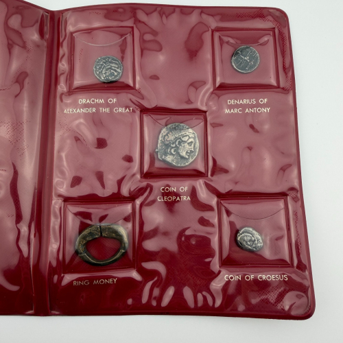 VTG 1950’s Ancient Coin Replica Set of 5 With Original Paper and Vinyl Folder VTG 1950’s Ancient Coin Replica Set of 5 With Original Paper and Vinyl Folder